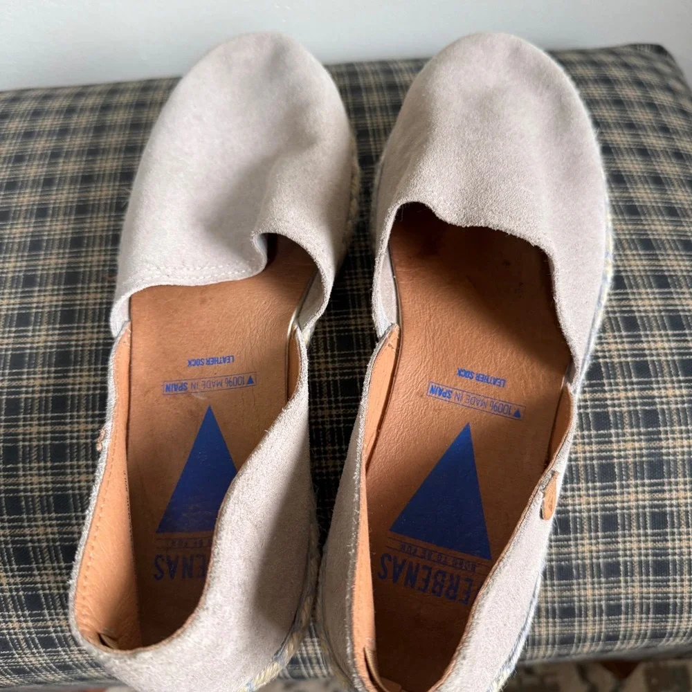 Verbenas Carmen Suede Leather Espadrille Flat Shoes Size 40 Taupe Gray